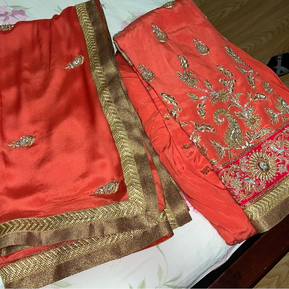 peachy orange punjabi suit with full heavy embroidery and patiyala salwar - Picture 7 of 7